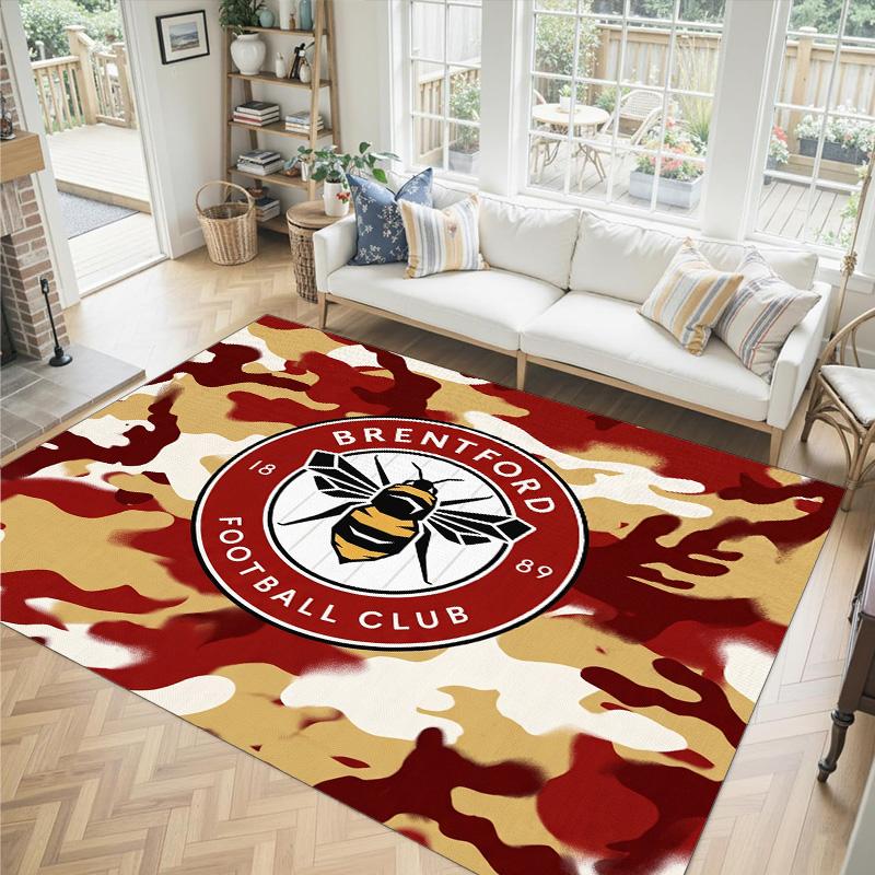 Brentford Football Design Crystal Velvet Carpet Cozy Non?Slip Printed Rug For Bedroom Living Room Entrance