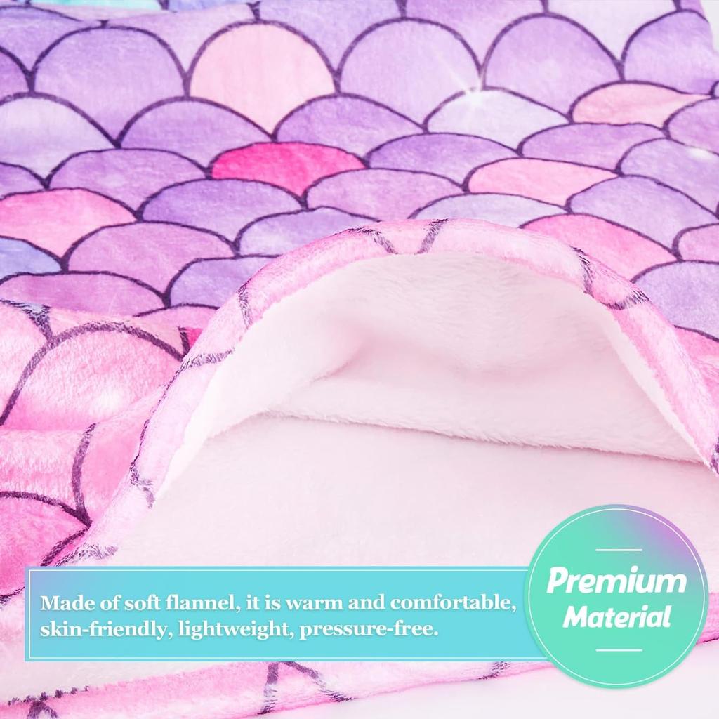 Soft Flannel Mermaid Throw Blanket or Sleeping Bag for Girls Teens - Cozy Four Seasons Warm Gift