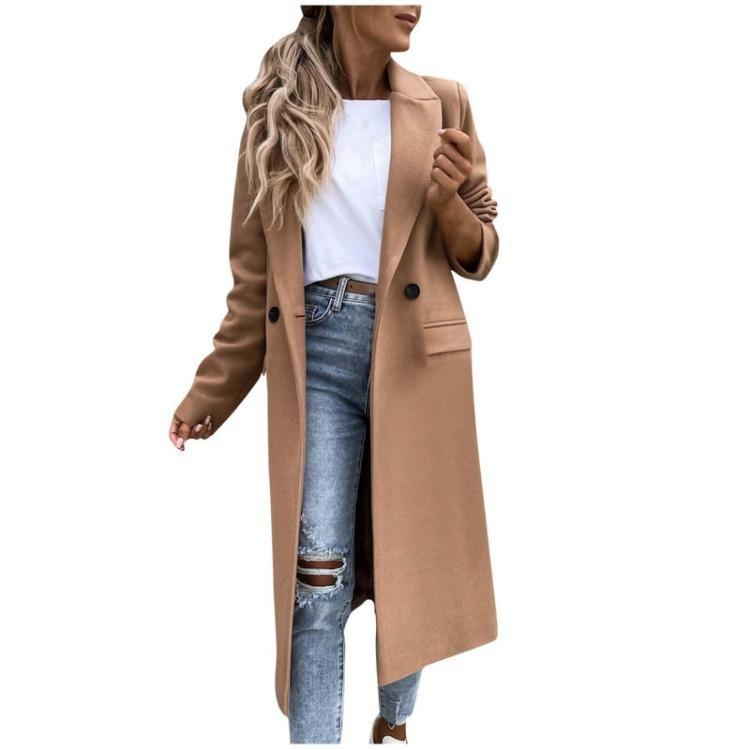 Women Warm Winter Wool Coat Stylish Casual Loose Lapel Button Cardigan with Fake Pocket Outerwear