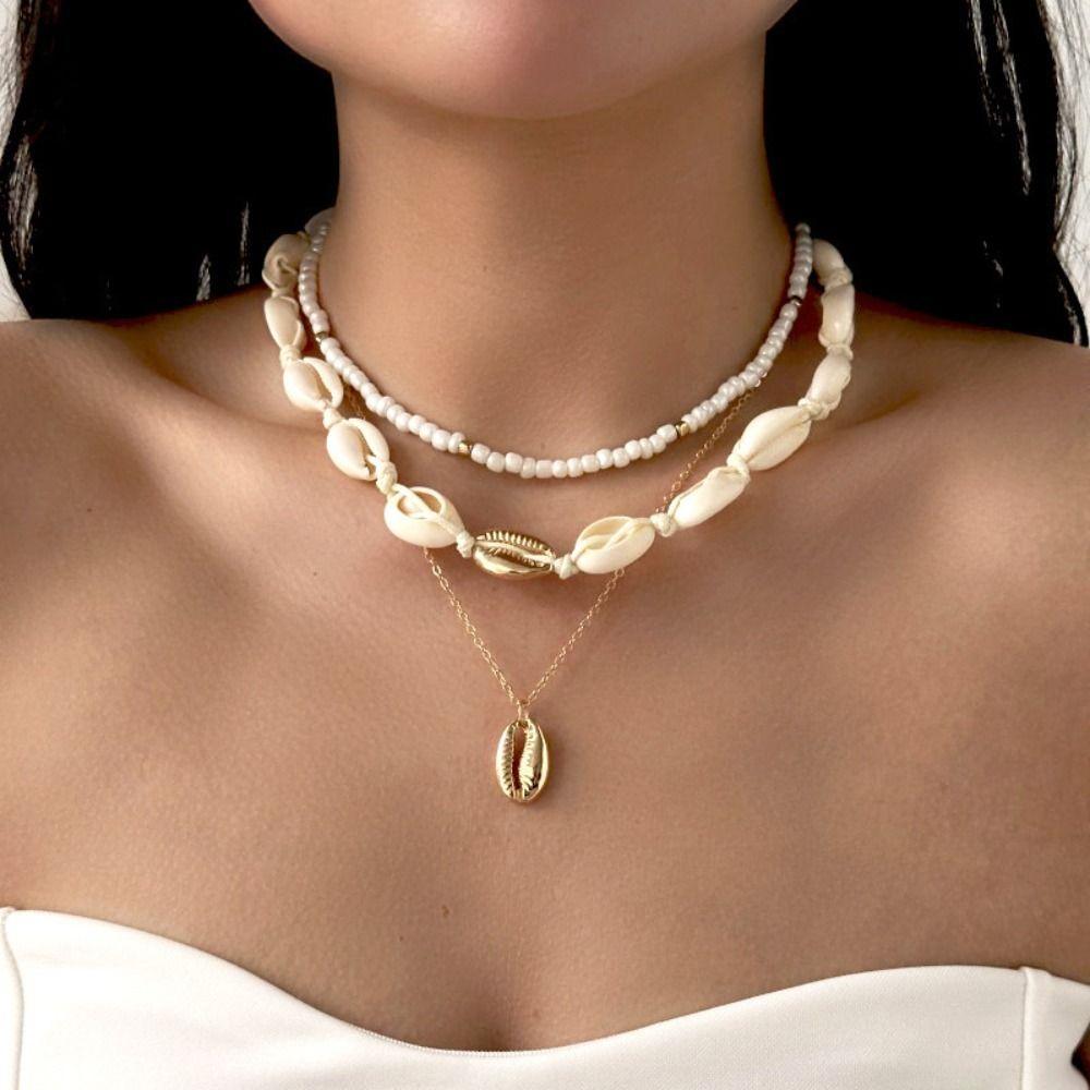 Цепочка для ключицы Starfish, двухслойная, винтажная, с ракушками, для свитера, для женщин