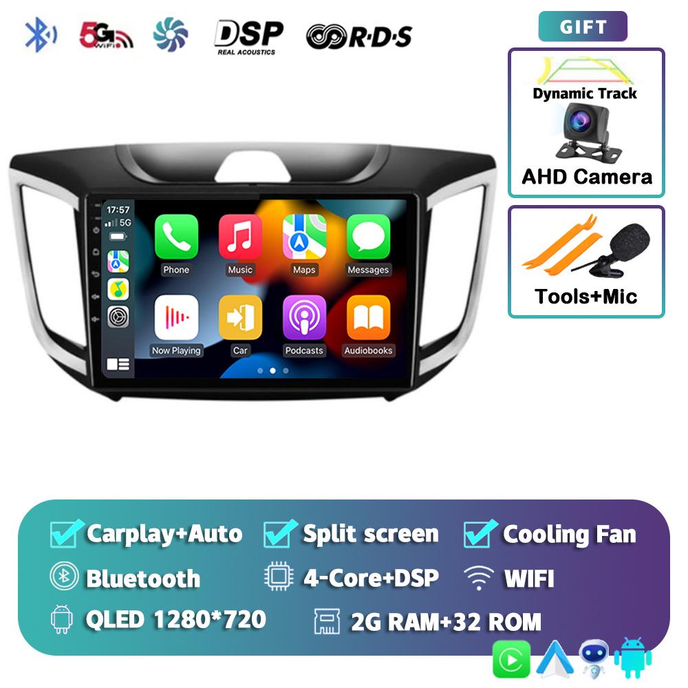 Автомагнитола с Android 14 и CarPlay для Hyundai Creta ix25 2015-2019, навигация GPS, мультимедиа, видеоплеер, 2DIN головное устройство, стерео