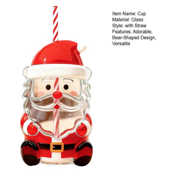 Christmas Glass Straw Tumbler Cute Holiday Themed Sippy Cup for Cocktails Reusable Drinking Coffee Beer Wine