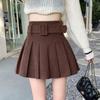 Corduroy Brown Skirt for Women Spring High Waist  A-line Pleated Skirt Vintage Elegant Bottoms Korean Style Clothes Y2k