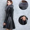 Autumn And Winter Women Medium Long Leather Windbreaker Coat Black Red Faux Leather Clothes