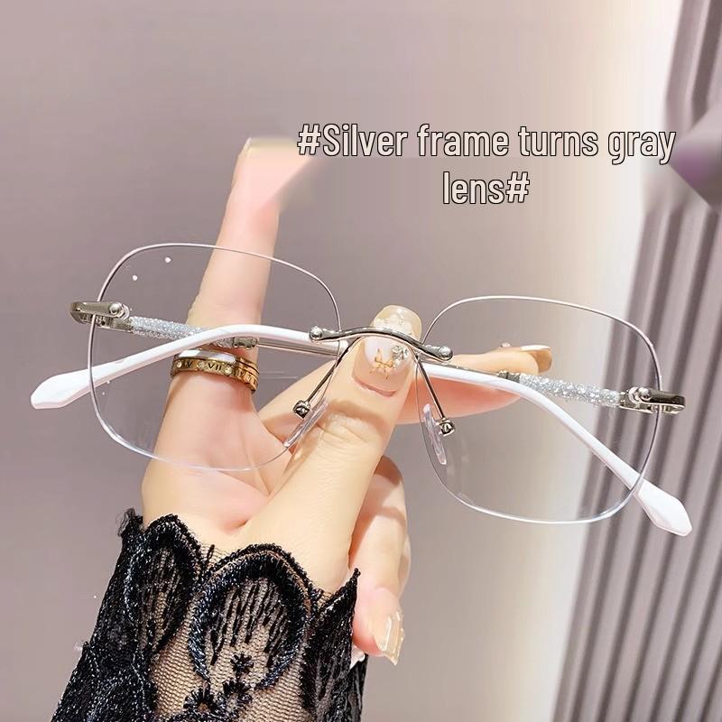 Женские безободковые очки для близорукости с защитой от синего света, фотохромные, меняющие цвет, со звездным дизайном - большая оправа