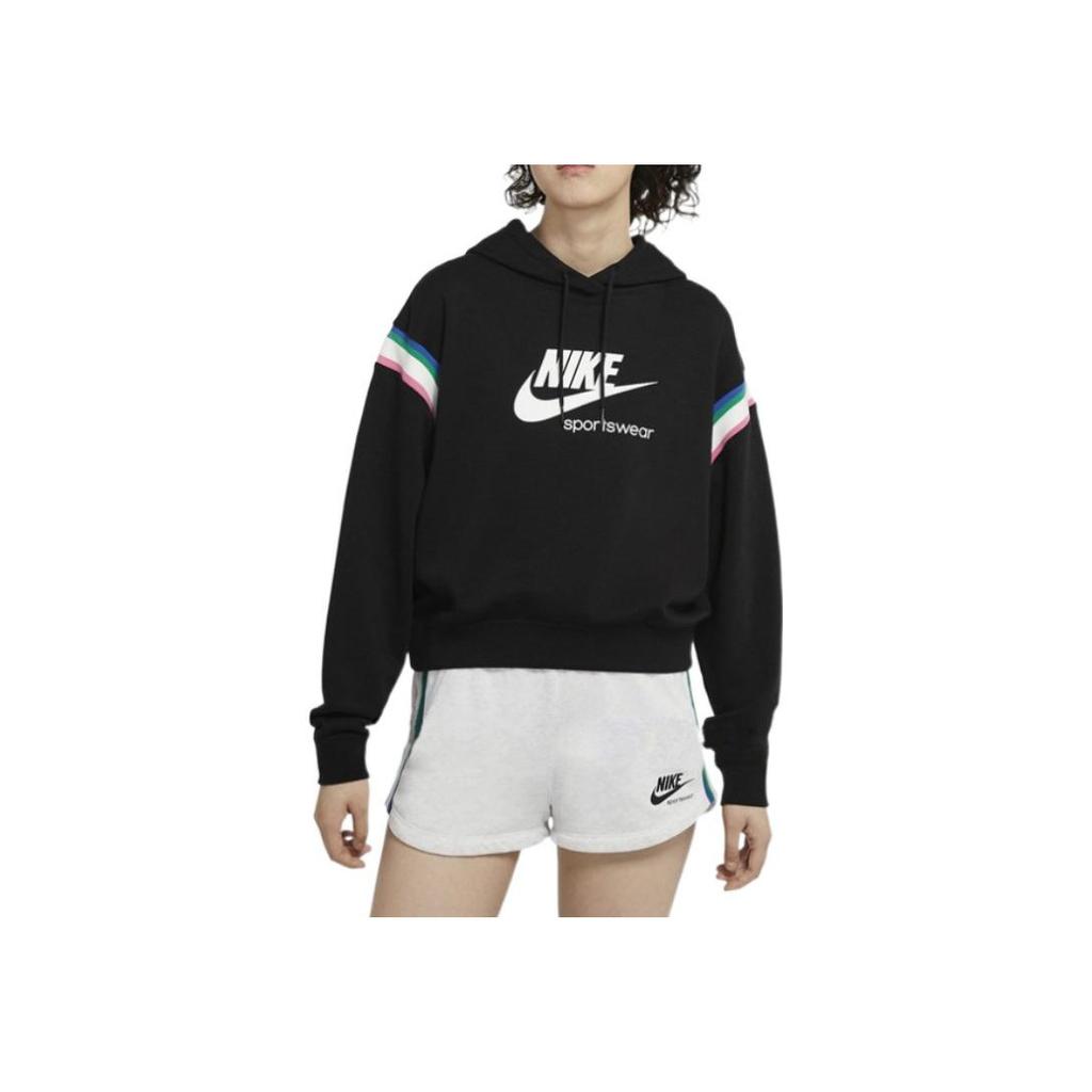 Nike Logo Print Color-Block Sleeve Detail Hoodie Women Tops Black CU5924-010