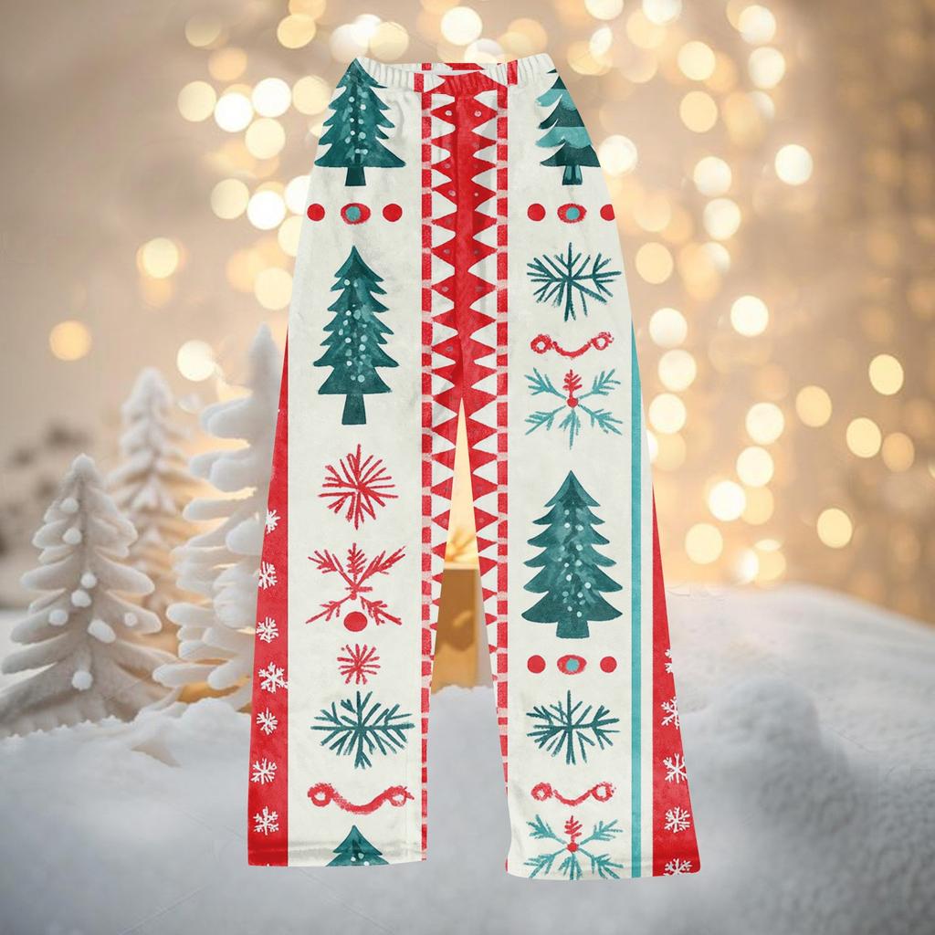 Women Autumn Winter Pants Full Length Long Trousers Christmas Printed Pants