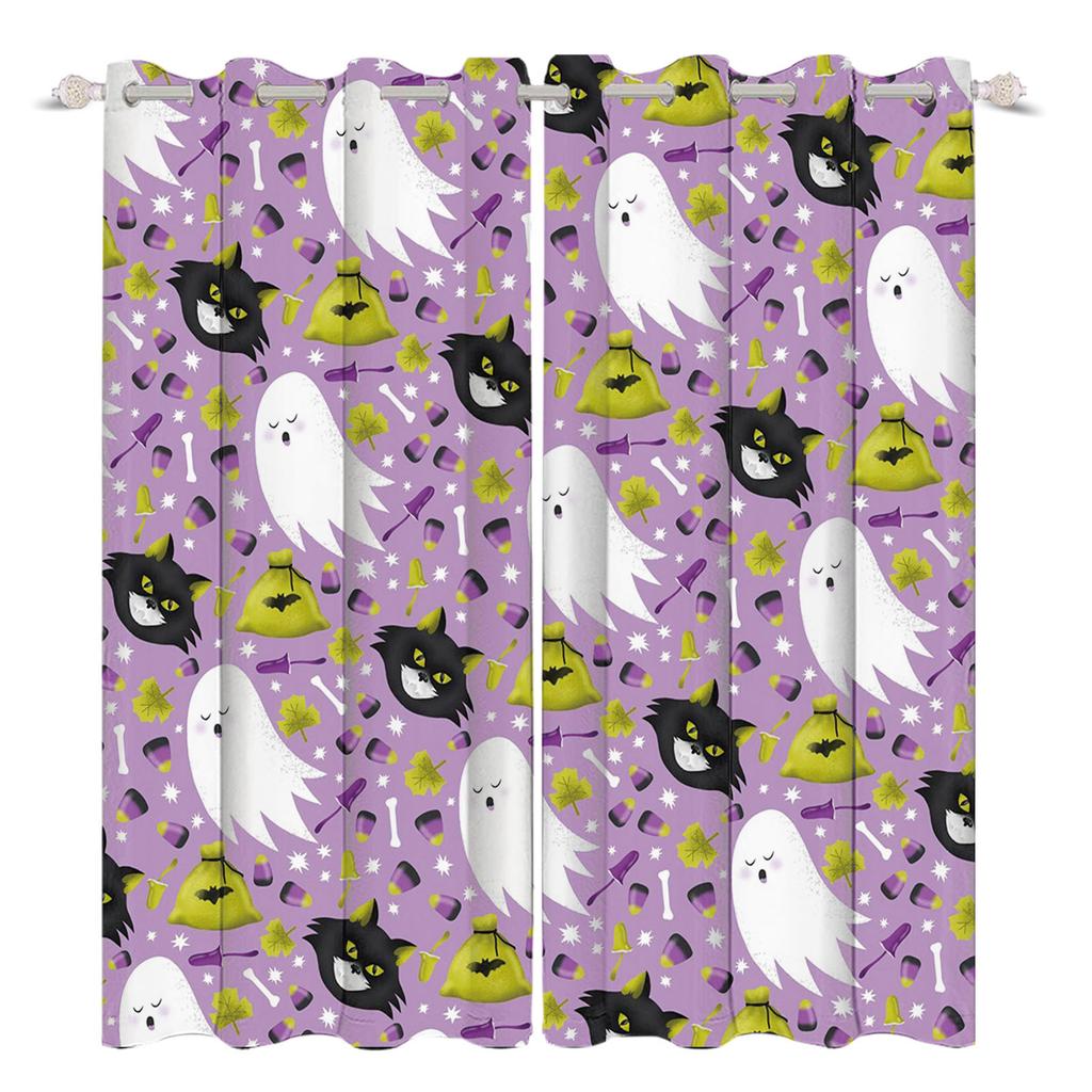 2 шт./набор Ужасы Хэллоуин Оконная занавеска Летучая мышь Паук Тыква Привидение Дом с привидениями Домашний декор Затемняющие шторы из полиэстеровой ткани