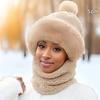 Plush Soft Winter Beanie Hat, Neck & Face Cover Cozy Ear Protection One-piece Hat Scarf, Women's Thick Warm Cycling Hat
