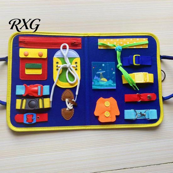 Gift for Boys And Girls Toddlers Montessori Felt Busy Board, Zippers Buttons Buckles Learning Developmental Sensory Board Activity Hand-Eye