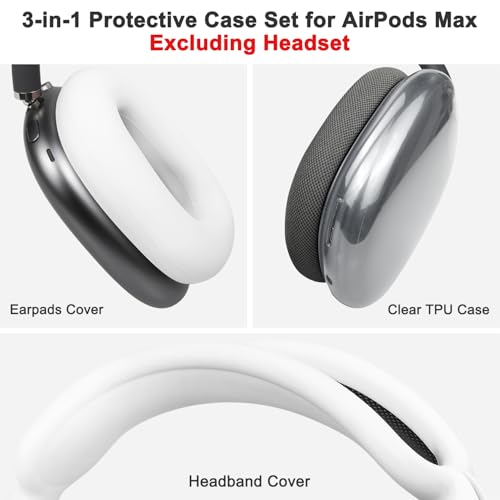 Защитные аксессуары SOULWIT для AirPods Max: Чехол из ТПУ + Чехол для оголовья + Чехол для амбушюр - Комплект многосторонней защиты - Устойчивый к царапинам, Потоустойчивый