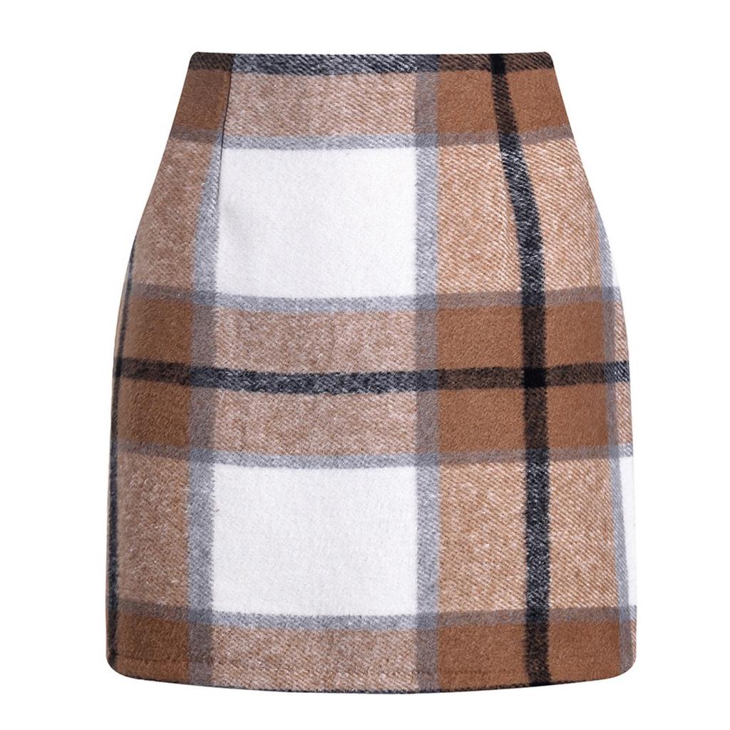 Women's, High Waisted, Plaid Skirt, Tight Fitting, Pencil, Wool, Mini Skirt