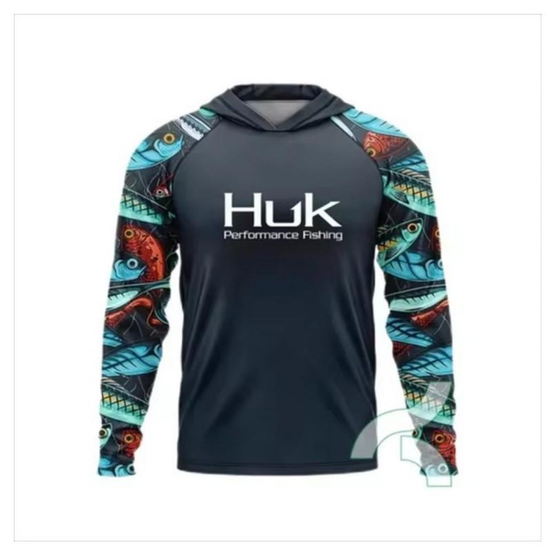 Mens Quick-Dry UV Protection Hooded Fishing Long Sleeve Shirt Summer Breathable Outdoor Sportswear Angling