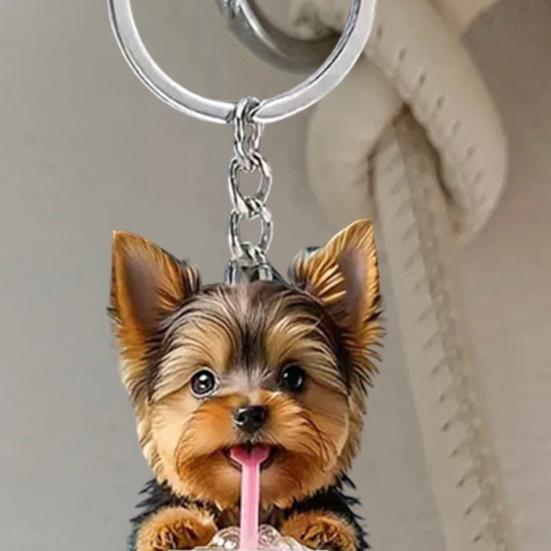 Yousheng 2Pcs Keychain Pendants Air Freshener Adorable Dog Shape 2D Flat Acrylic Hanging Ornaments Cars Interior Decor Accessories