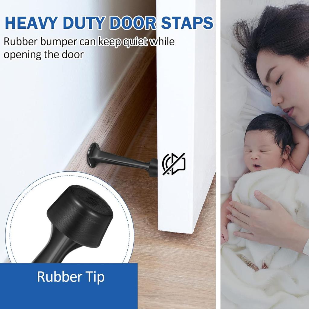 Chumia 24 Pack Door Stop Heavy Duty Solid Rigid Door Bottom Stoppers with Soft Rubber Tip Wall Mount for Protect Wall(Black)
