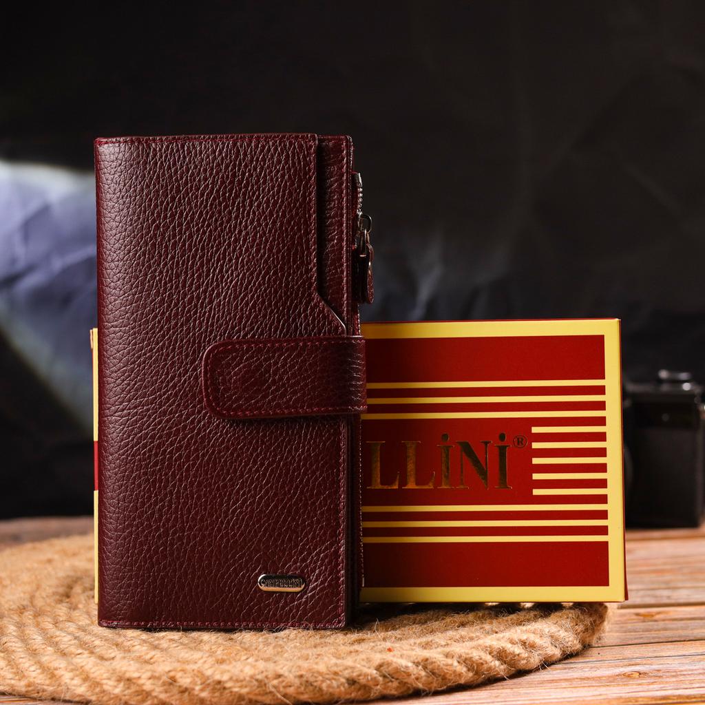 Вертикальный женский кошелек из натуральной кожи CANPELLINI Wallet 21645 Бордовый