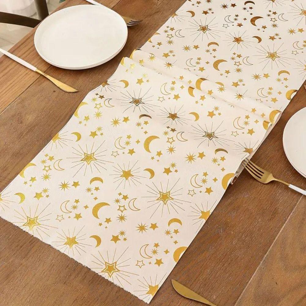 Moon Stars Pattern Eid Mubarak Tablecloth Table Cover Eid Al-Fitr Table Runner  Holiday Party