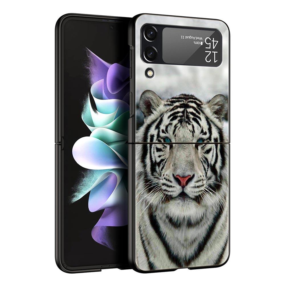 Чехол для телефона Samsung Galaxy Z Flip 3 4 5 6 7 Складной Черный Корпус Для Samsung Z Flip4 Flip5 ПК Жесткая Крышка Животное Белый Тигр