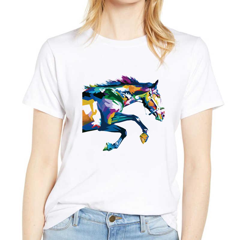 Женская футболка с ярким принтом лошади, забавная футболка с коротким рукавом и милым принтом, повседневная женская футболка, одежда 90-х, графическая женская футболка