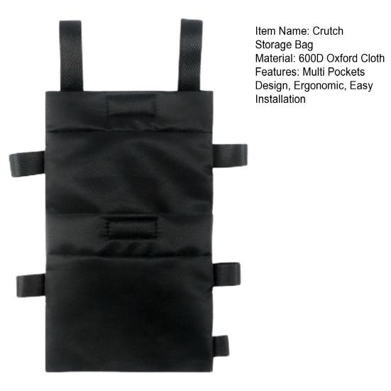 Multi Pockets Design Underarm Crutch Storage Bag Portable Ergonomic 600D Oxford Cloth Crutch Water Bottle Bag Easy Installation Crutch Storage Pouch