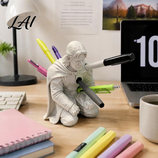 Knight Pen Holder 3D Printed Holder Armor Style Kneeling Hero Pencil Rack Stand Creative Stationery Storage Organizer for Home Office Study Supplies