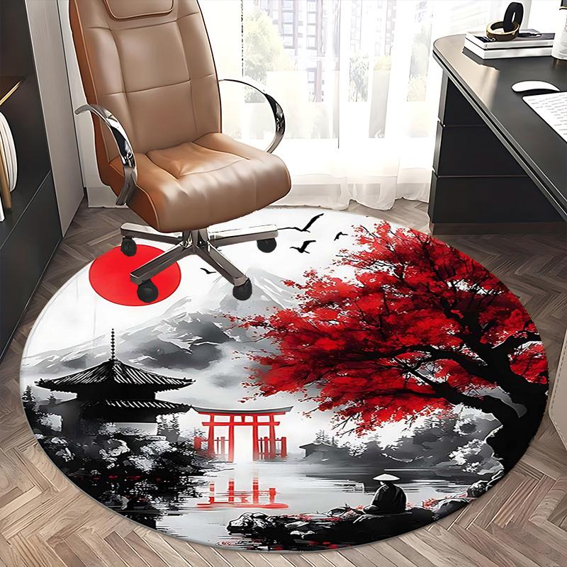 Japanese Landscape,Traditional Pagoda Scene Chair mat Round Rug Office carpet, Non slip, Suitable for Living Rooms, Bedrooms decor.1205216a