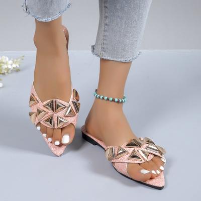 Новая летняя мода универсальные крутые шлепанцы с заклепками женские остроносые туфли на высоком каблуке крутые шлепанцы