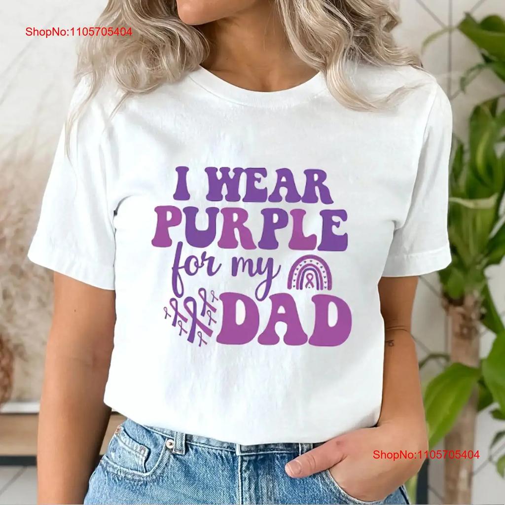I Wear Purple For My Dad T Shirt Rainbow Pancreatic Cancer Awareness Vintage Stylish Slightly