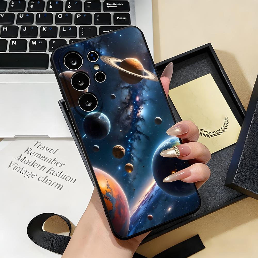 Чехол для телефона 'Космическая планета' для Samsung S26 S25 S24 FE S23 S22 S21 Plus S20 Ultra Note20Ultra Черный Мягкий корпус