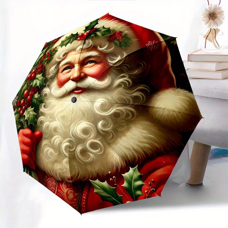 Santa Claus, Christmas Theme 8 Bone Hand Automatic Folding Umbrella, Compact and Portable Design, A Perfect Gift for Birthday, Christmas or