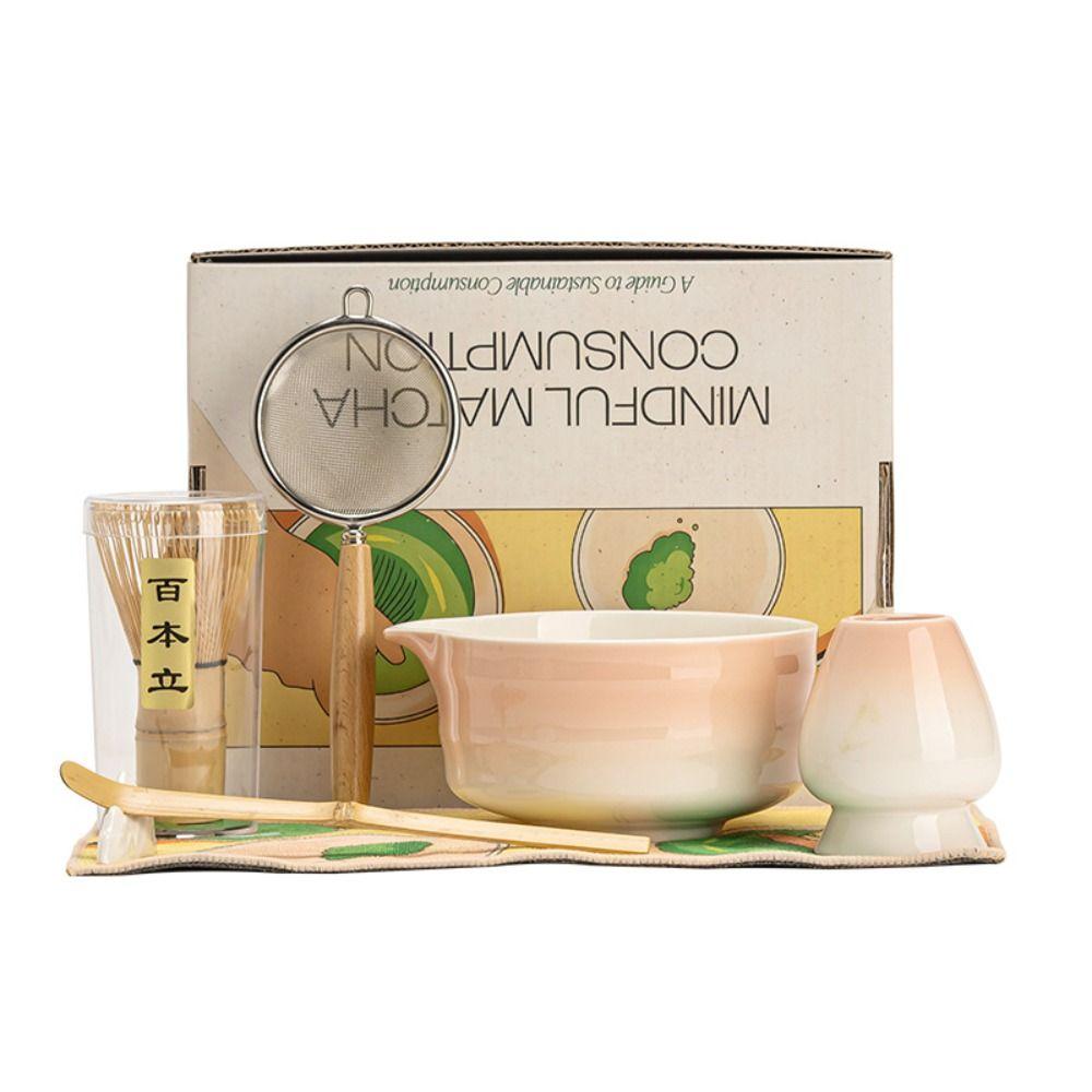 4PCS Food Grade Japanese Matcha Tea Set Bamboo Ceramic Japanese Chasen Matcha Whisk Stirring