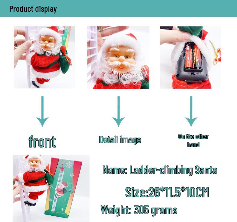 Santa Claus Climbing Chimney Electric Toy with Beads and Shaking Boot, Single/Double Ladder.