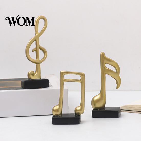 Black Resin Music Figurine 3Pcs Minimalist Note Sculpture, Treble Clef & Eighth Quarter Desk Desktop Decor for Piano Room Living Room, Matte