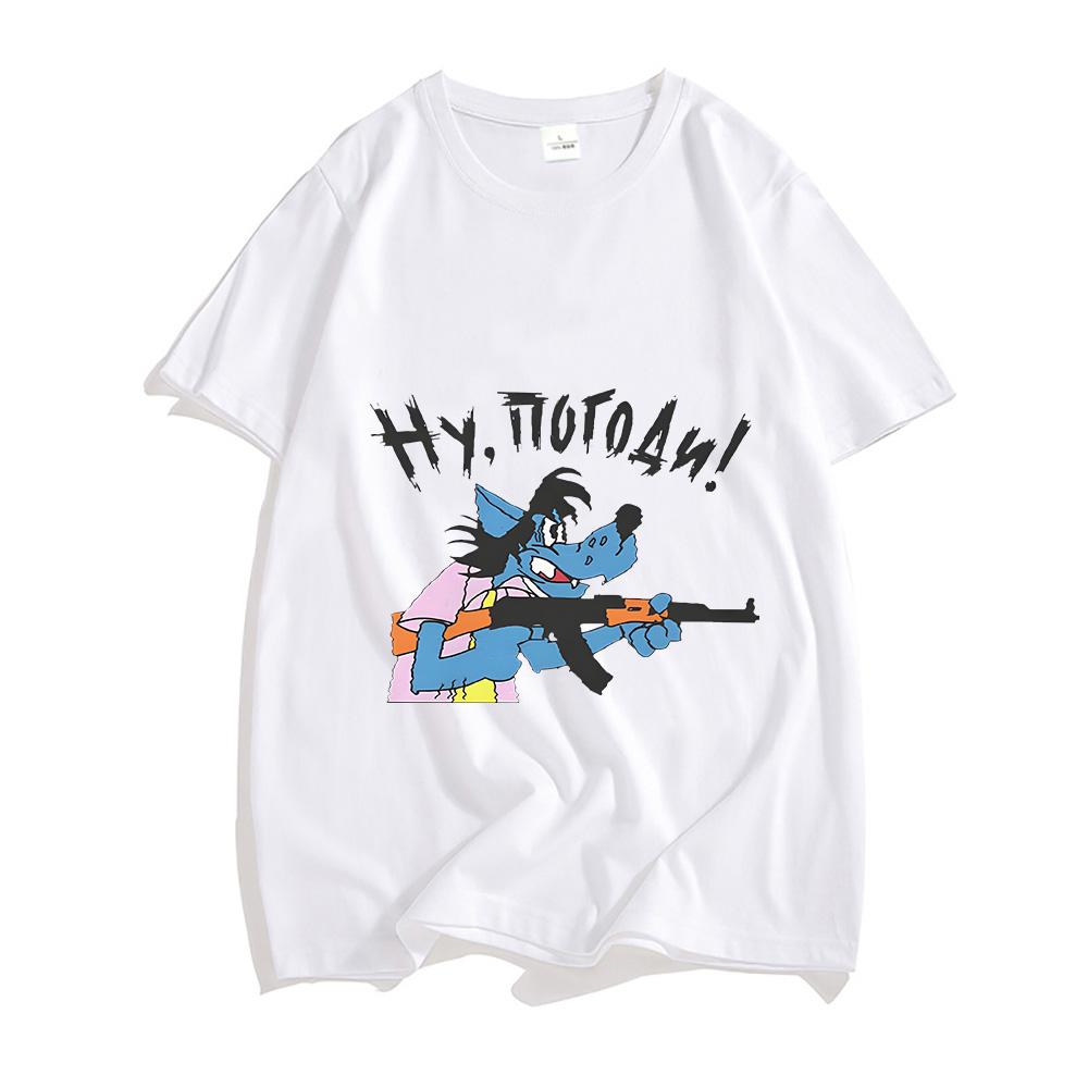 Nu Pogodi T-shirt Short Sleeve O-neck High Quality Tee-shirt Summer Harajuku Kawaii Tshirt Cartoon Cotton Clothes