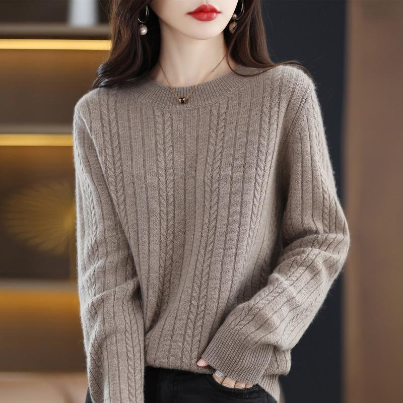 Fashion All Match Fried Dough Twists Sweater Women's Solid Round Neck Knitted Pullover Top