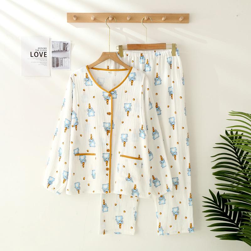 Pure cotton double-layer crepe cloth confinement clothes postpartum spring and summer sweat-absorbing and breathable sweet solid-color gauze pregnant