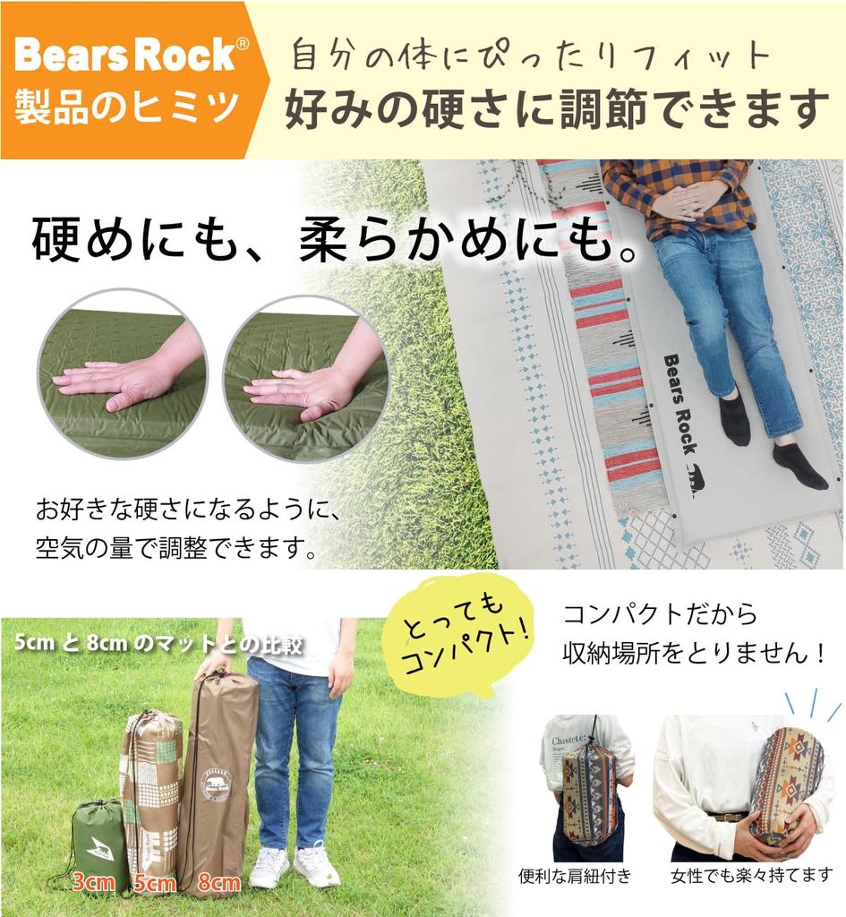 Коврик для кемпинга Bears Rock толщиной 3 см Fit Keeper x Heather самонадувающийся (Черный Серый) МТ-103Ф