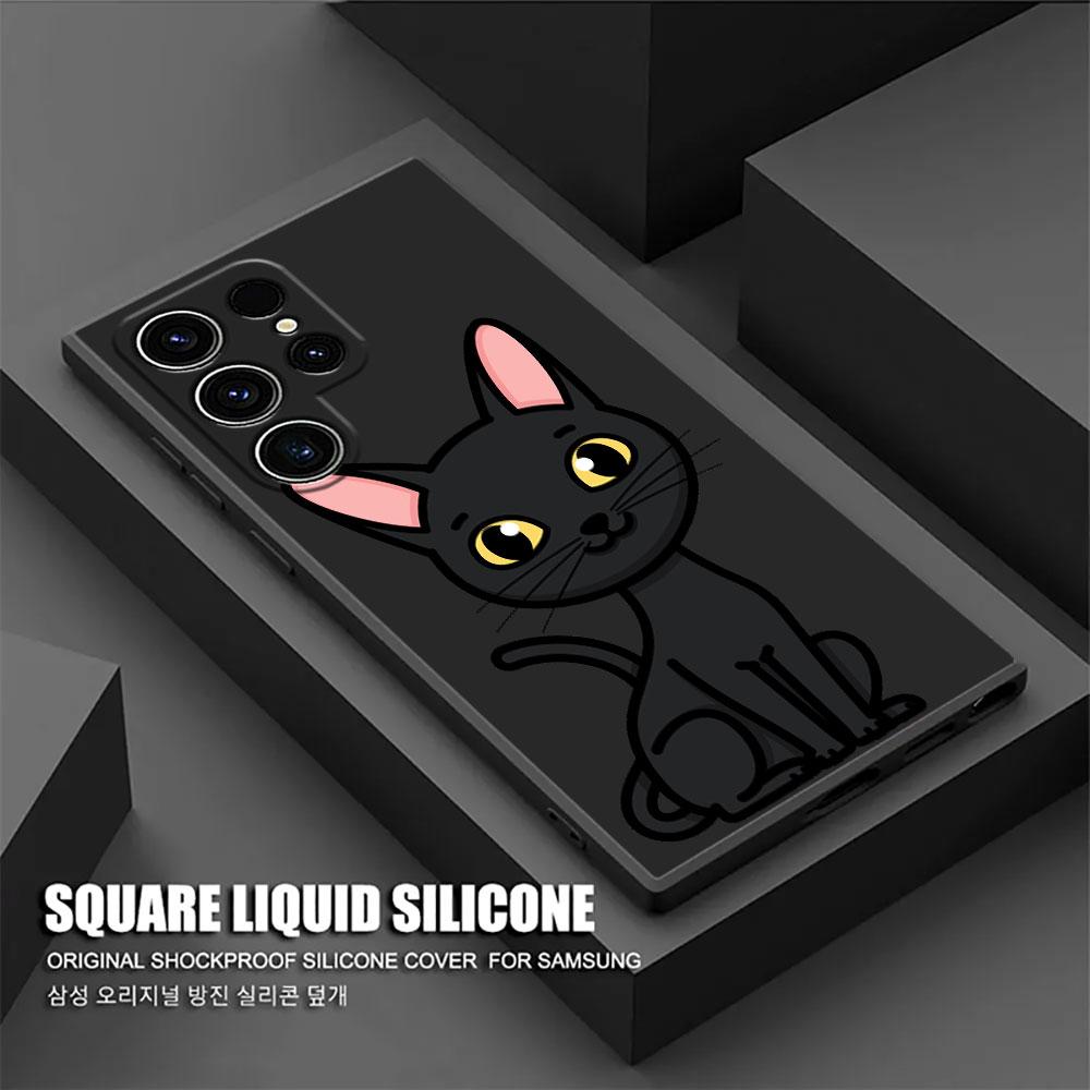 Cartoon Cat Cute Phone Case For Samsung Galaxy S26 Ultra Cases S25 FE S24 S23 S21 Ultra S20 S24 FE S22 S26 Plus 5G Black Cover