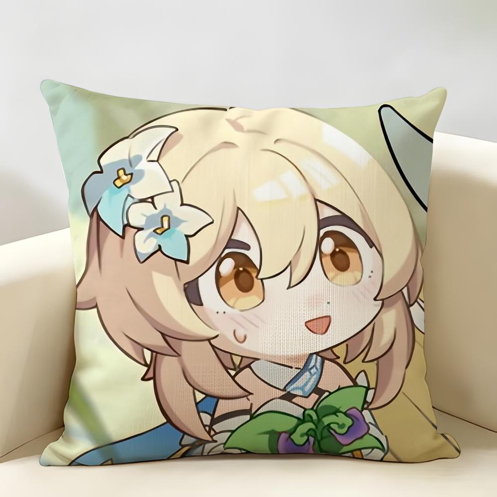 Lumine Cute Genshin Game Cushion Cover Natural Linen Organic Fabric DoubleSided Printing Room Sofa Decor Pillow Case