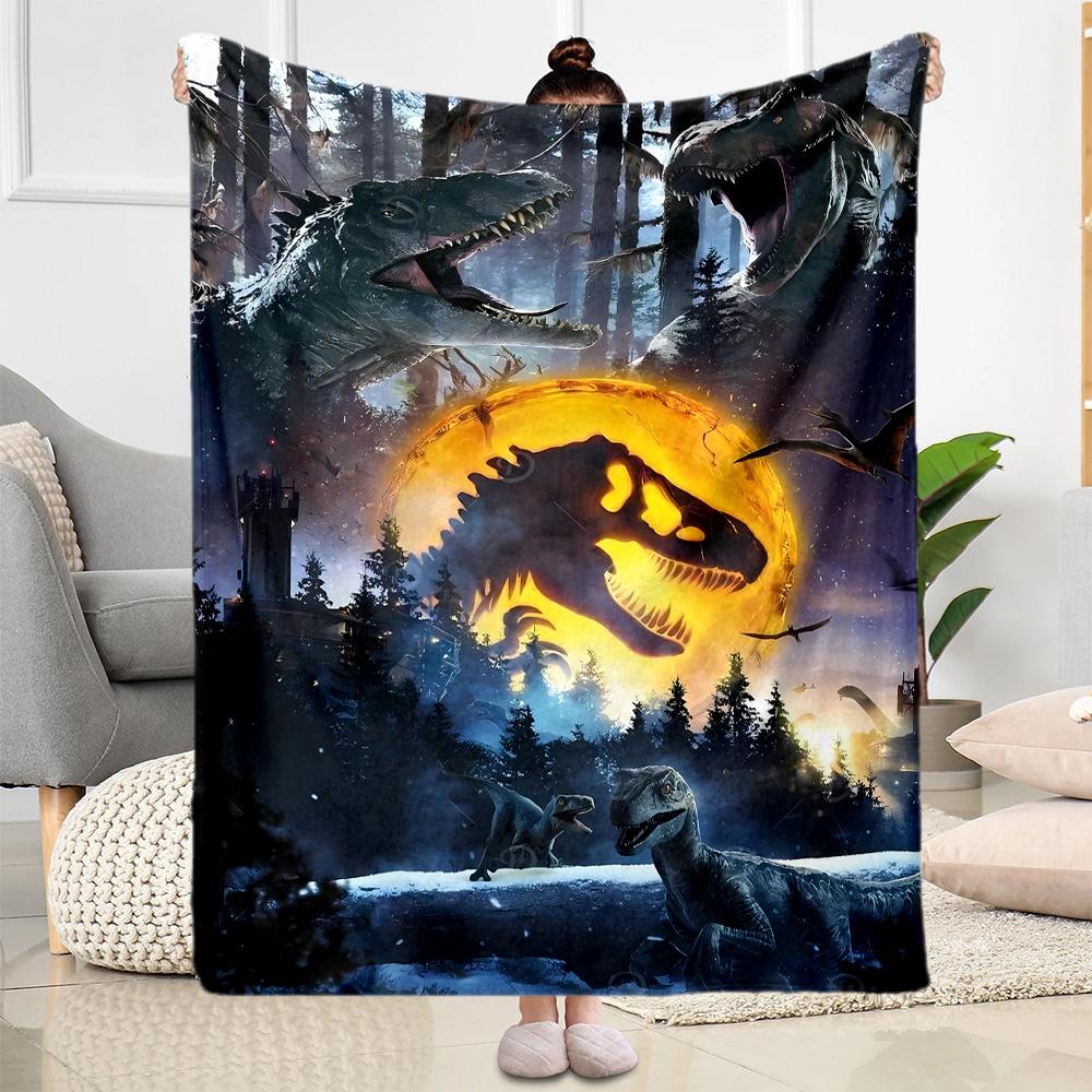 1pc Dinosaur Moonlit Night blanket Soft and Warm for Sofa Office Camping Travel Livingroom Great Gift for Friends and Family Comfortable