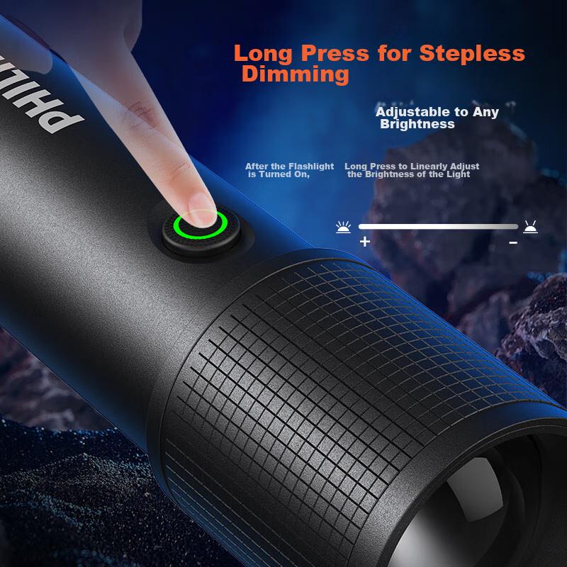 PHILIPS Flashlight, High Brightness, Long Battery Life, Outdoor Survival, Super Bright, Home Use, Compact, Outdoor Lighting, Emergency Light SFL2185