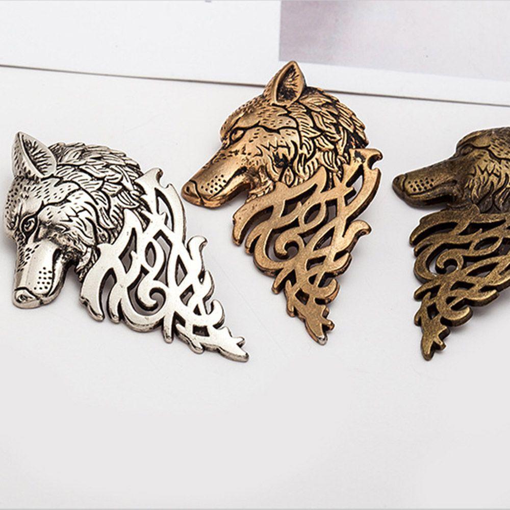 Women Nordic Goth Black Metal Bronze Viking Shirt Accessory Badge Wolf Head Brooch Lapel Pin