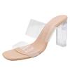 New Summer Transparent Sandals Women's Medium Heel Thick Heel Crystal High Heels Fairy Style Word with Cool Slippers