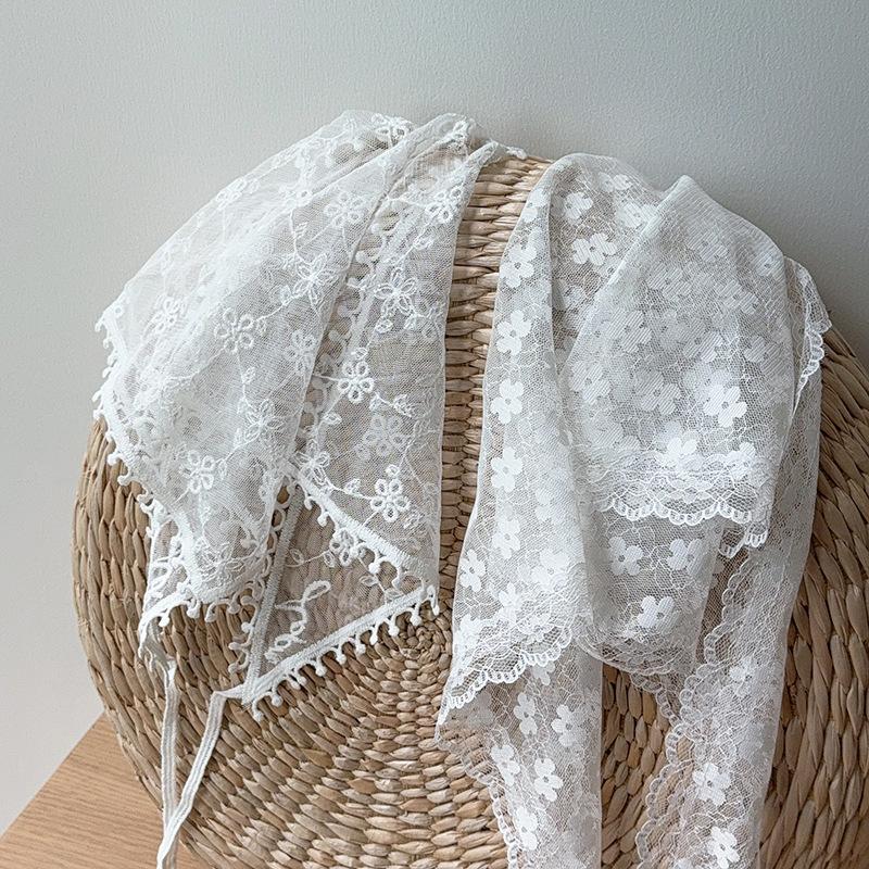 Retro Lace Bandana Headband White Woven Floral Print Hair Scarf Bohemia Triangle Headscarf Hat Sweet Women Hair Accessories