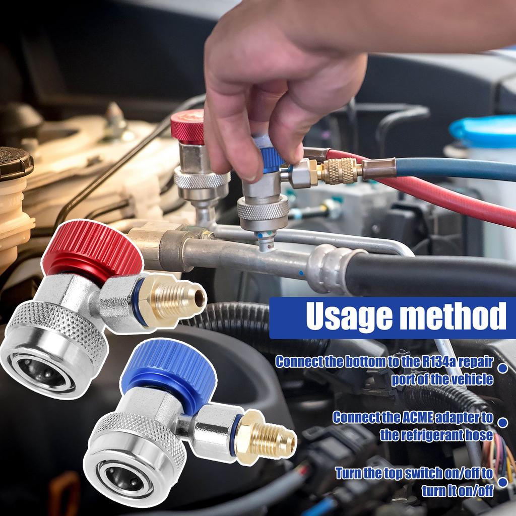For R134A Quick Coupler Adapter with 1/4inch Male Flare High/Low Fitting Coupler Connector Replacement for Car Air Conditioner