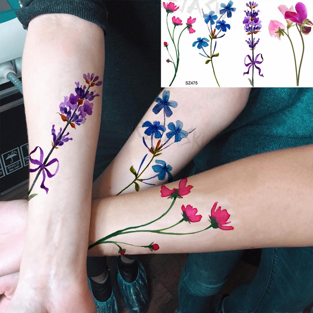 Hyacinth Daisy Temporary Tattoos For Women Girl Lavender Peony Fake Tattoo Sticker Daffodil Tulip Wrist Fashion Waterproof Tatoo