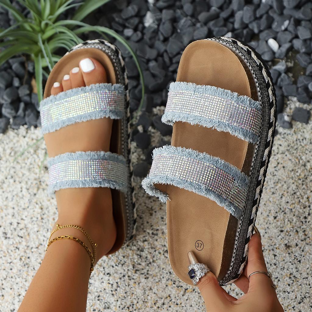Fashion 2025 New Women Slippers Platform Outdoor Beach Cork Slippers Fashion Summer Sandals Sequin Platform Shoes Women Slides Women