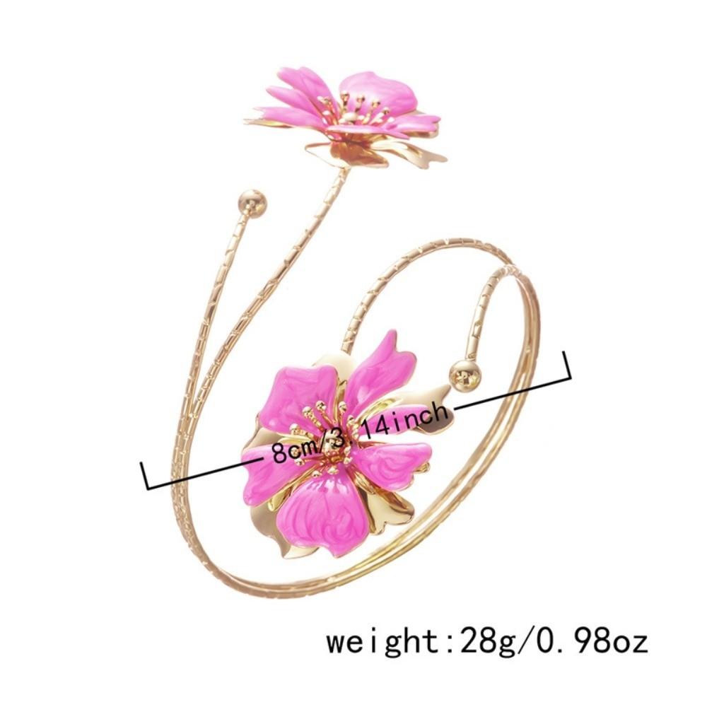 Vintage Style Enamel Flower Cuff Armlet Gold Color Open Arm Ring Special Occasion