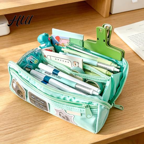 Mesh Bag Organizer Pencil Case Waterproof Large Capacity Pouch Canvas Stationery School Supplies Multi-Compartment Zipper for Students Girls