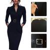 Женское профессиональное рабочее деловое платье с длинным рукавом, церковное платье учителя, платье-футляр карандаш, миди с V-образным вырезом, облегающее, костюмное платье с поясом